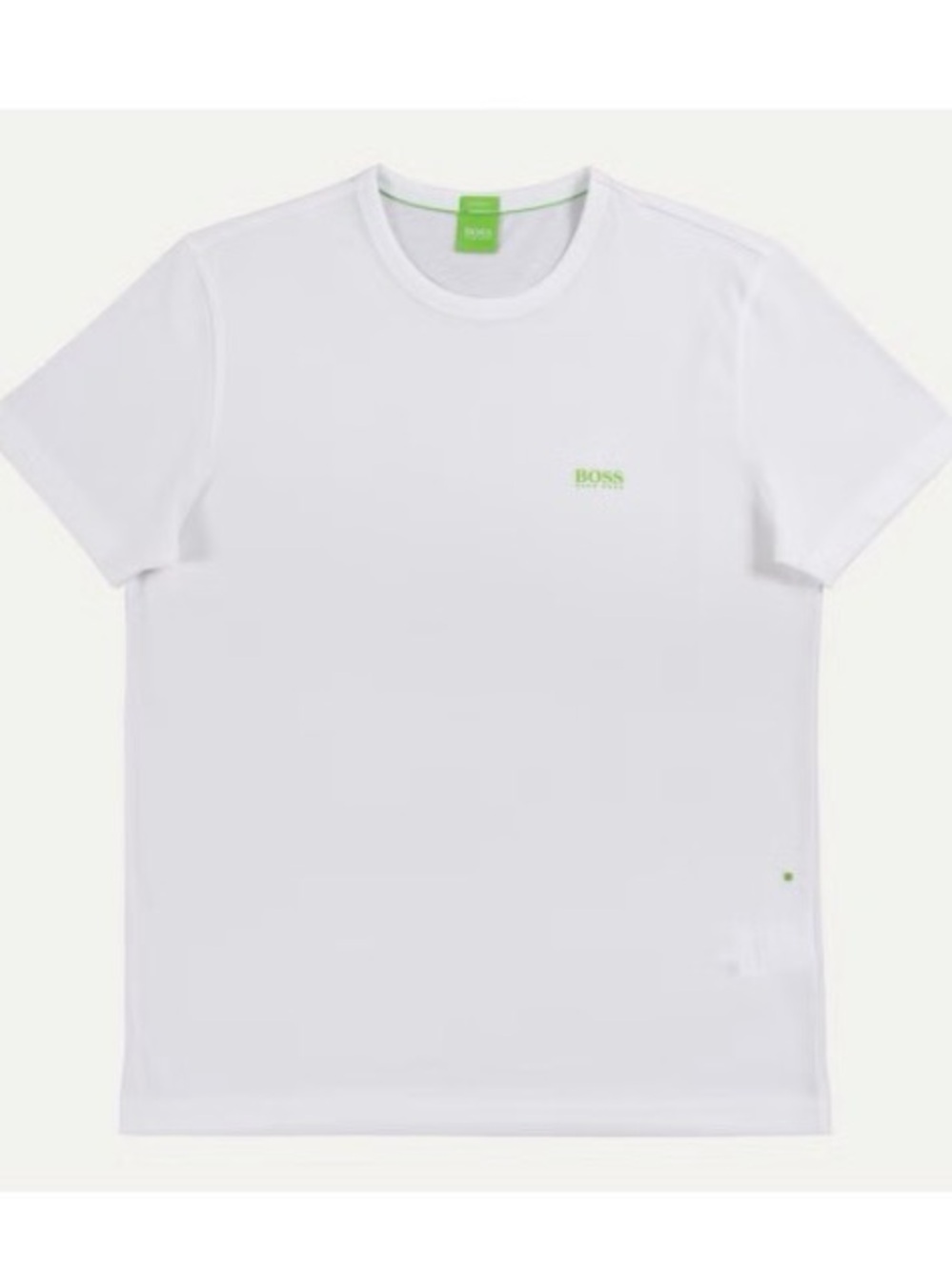 BOSS White Short Sleeve Tee with Lime Green Logo